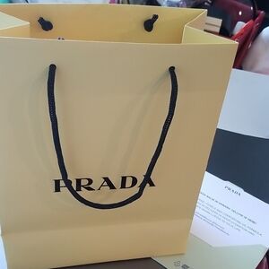 Prada Light Yellow Tote Paper Shopping Bag with Black Handles